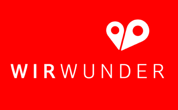 Logo von WirWunder mit rotem Hintergrund und zwei Pin-Symbolen in Weiß.